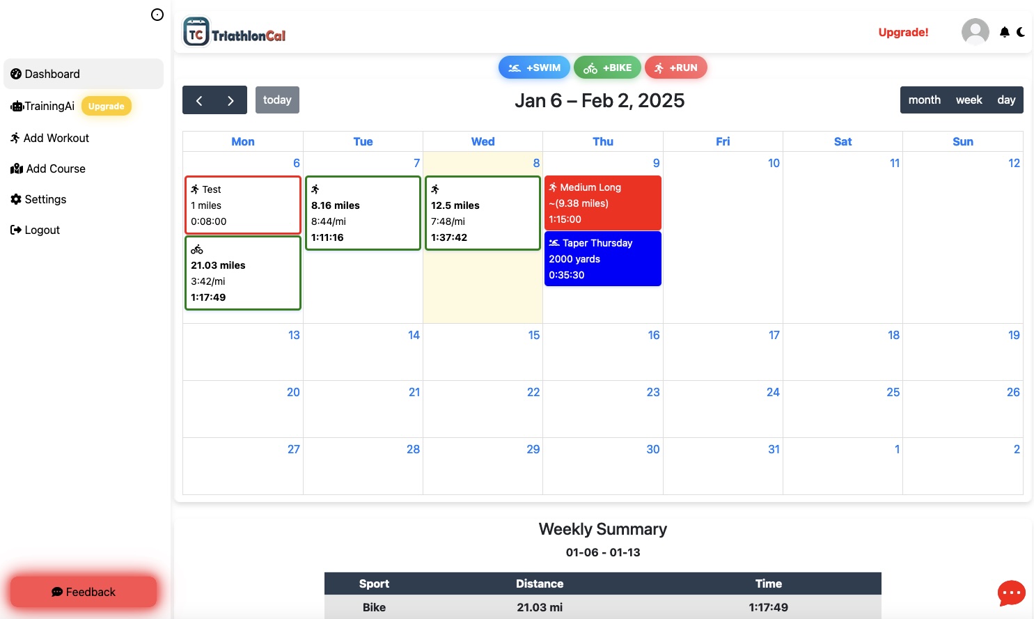 TriSchedule - Monthly Overview